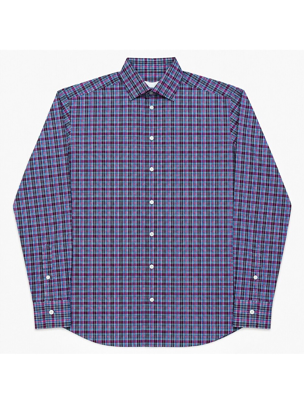 Eton Men’s Slim Fit Plaid Dress Shirt 42 16.5 Cotton Burgundy Blue Europe